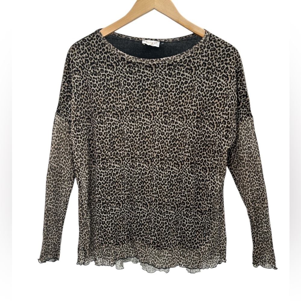 Suzy D London Sheer Mesh Leopard Long Sleeve Top Y2K Grunge Street Sexy Small